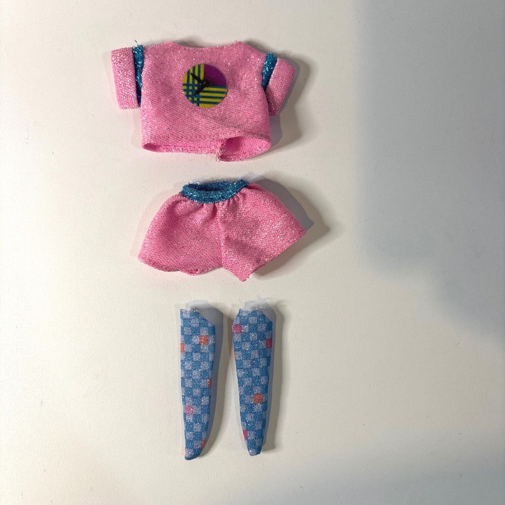 Vintage 1986 Fun Time Barbie Pink Short Outfit 1738 Metallic Knit Leg Warmers